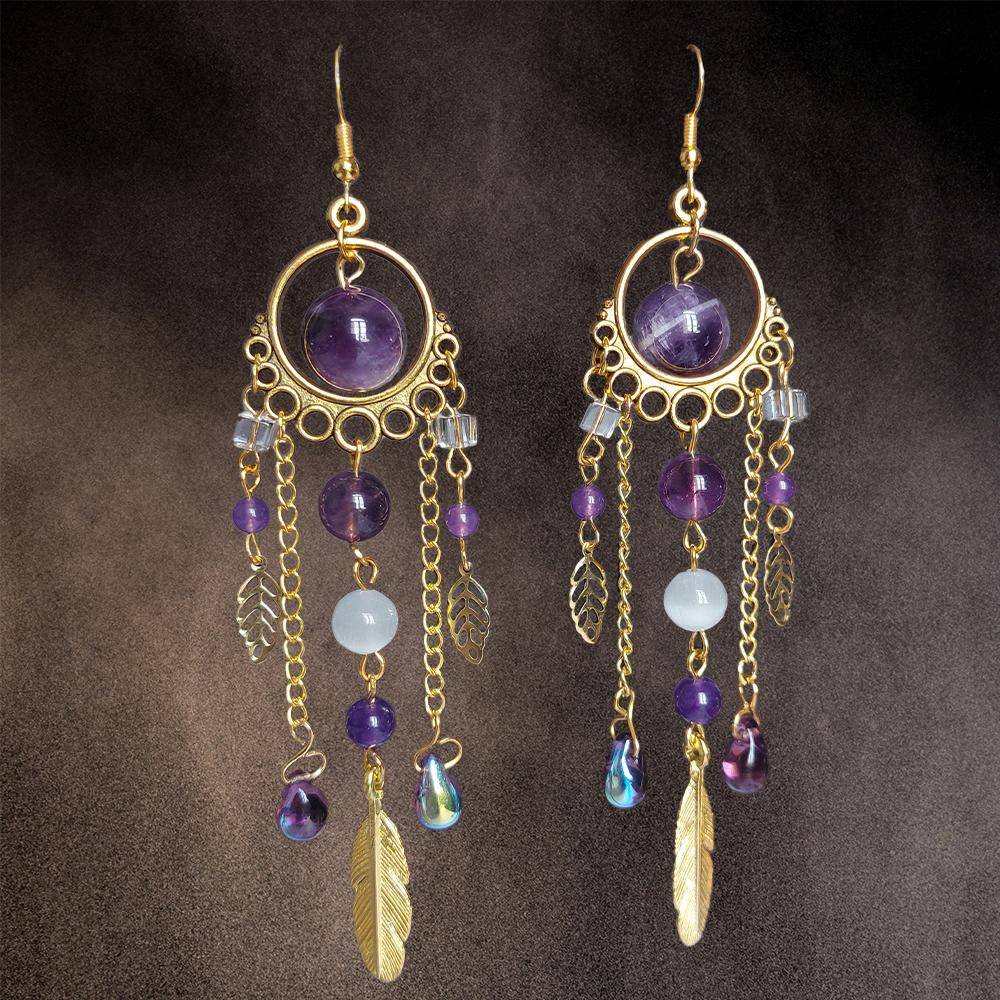 Boucles d'oreilles "Plumes Violettes"