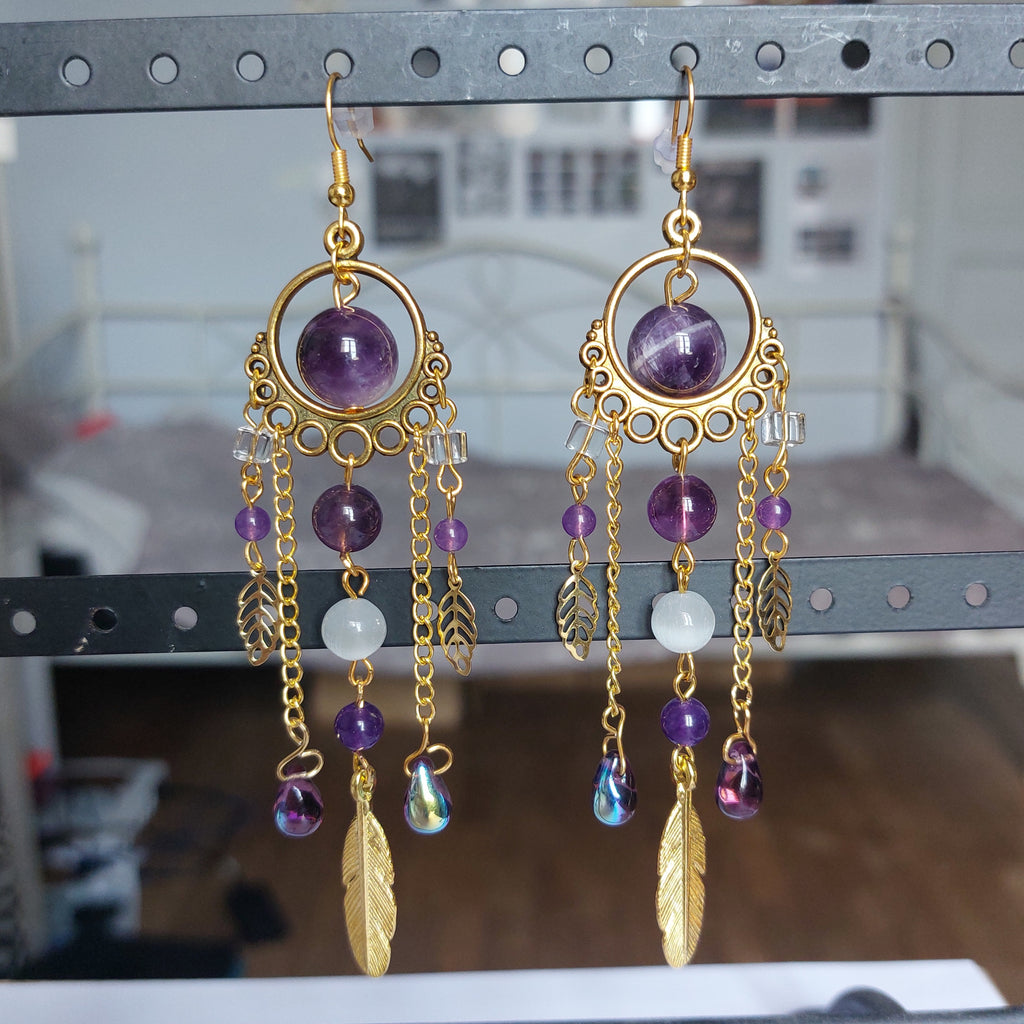 Boucles d'oreilles "Plumes Violettes"