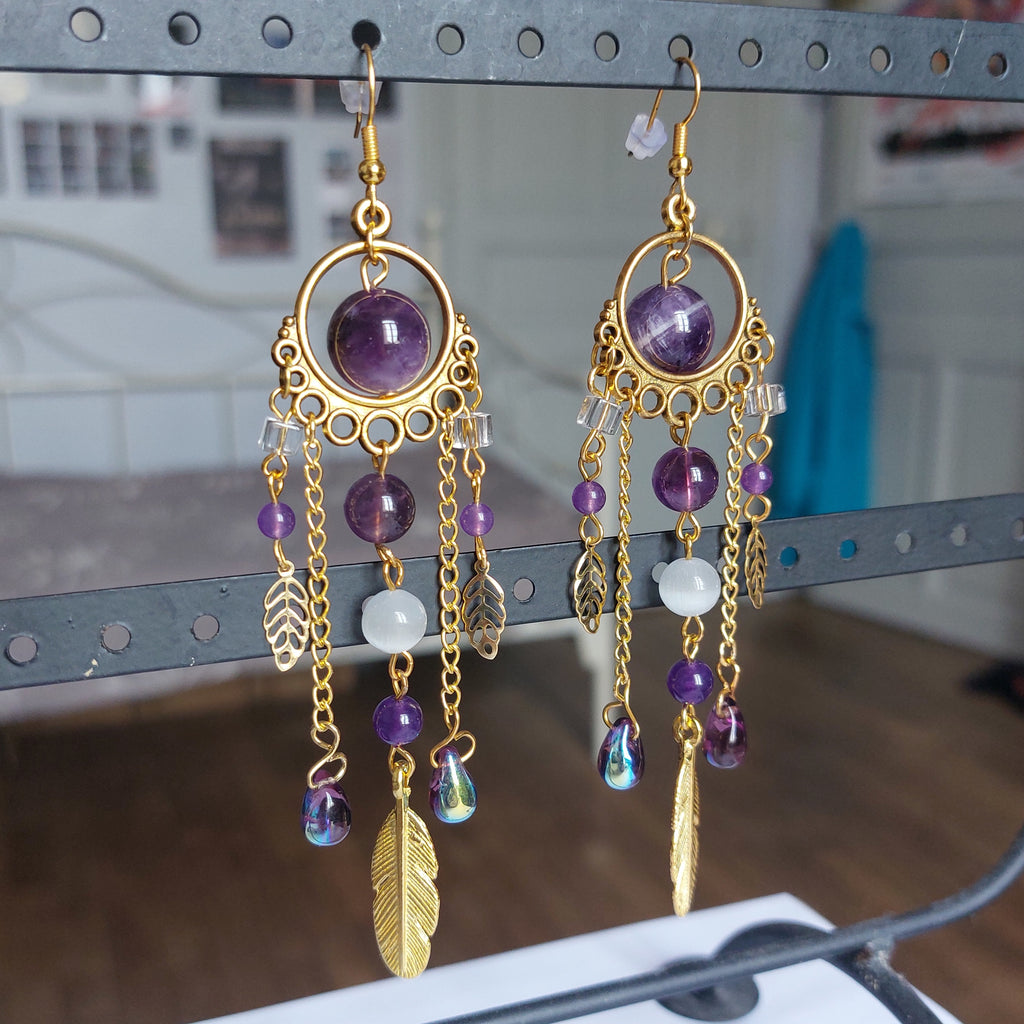Boucles d'oreilles "Plumes Violettes"